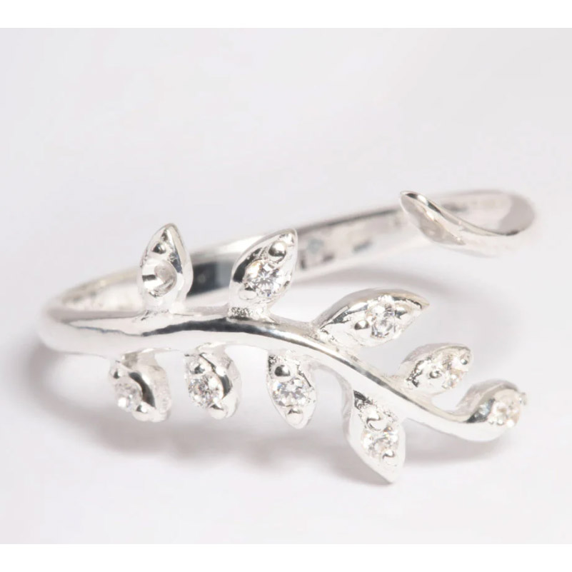 custom made cubic zirconia rings OEM ODM  Sterling Silver Leaf Wrap Ring