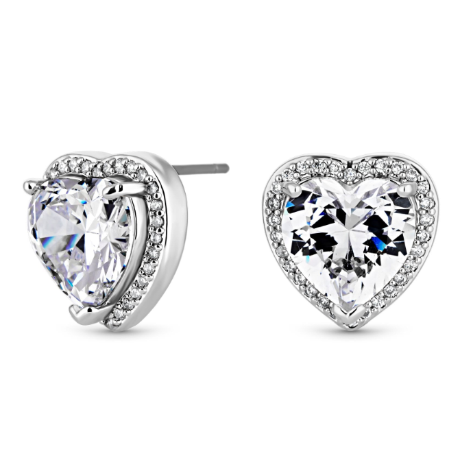 skräddarsydda smycken grossist Rhodium Pläterade Cubic Zirconia Heart Stud örhängen