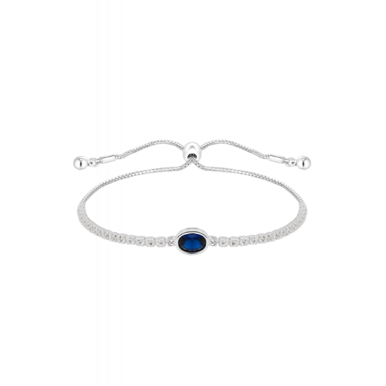 custom made jewerly Silver Plate Cubic Zirconia Blue Stone Toggle Bracelet