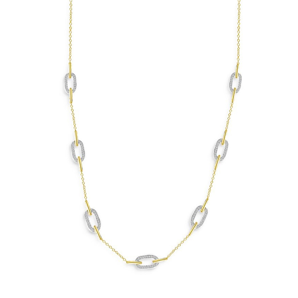 fabricant de colliers personnalisés, collier à maillons trombone CZ en vermeil or jaune et blanc 14 carats