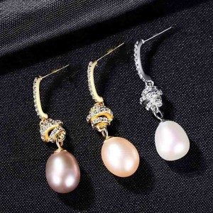 Pendientes de aro de perlas CZ personalizados en plata de ley 925