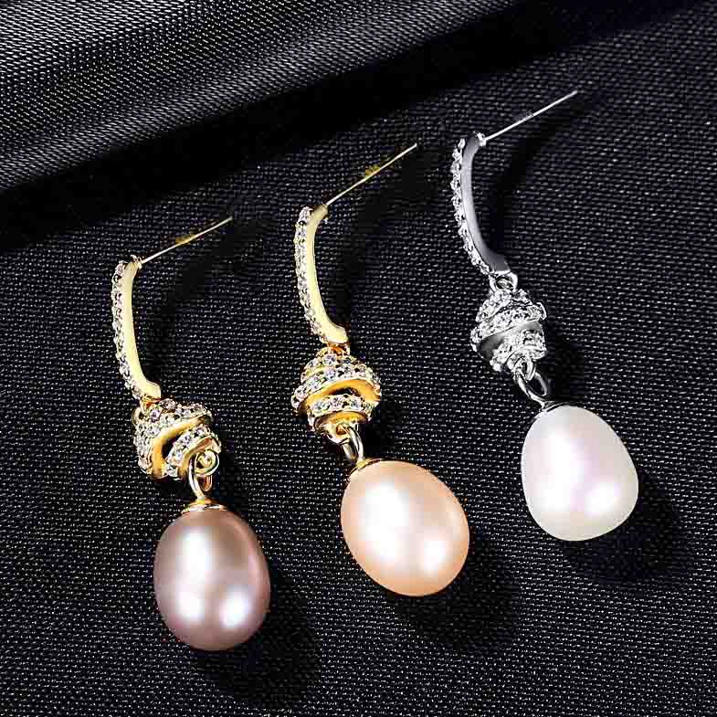 anting-anting lingkaran CZ mutiara khusus pada perak sterling 925