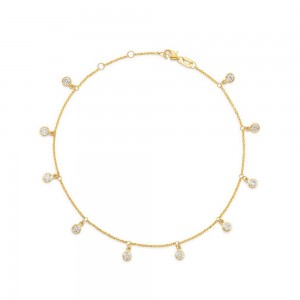 corrente de prata personalizada, pulseira de tornozelo com moldura CZ em ouro amarelo 14K ou banhado a ouro branco 14K