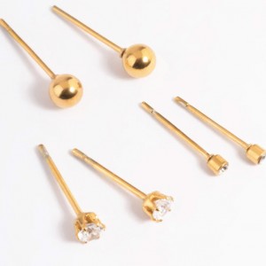 custom wholesale jewelry suppliers Gold Plated Surgical Steel Cubic Zirconia Plain Stud Earring Pack