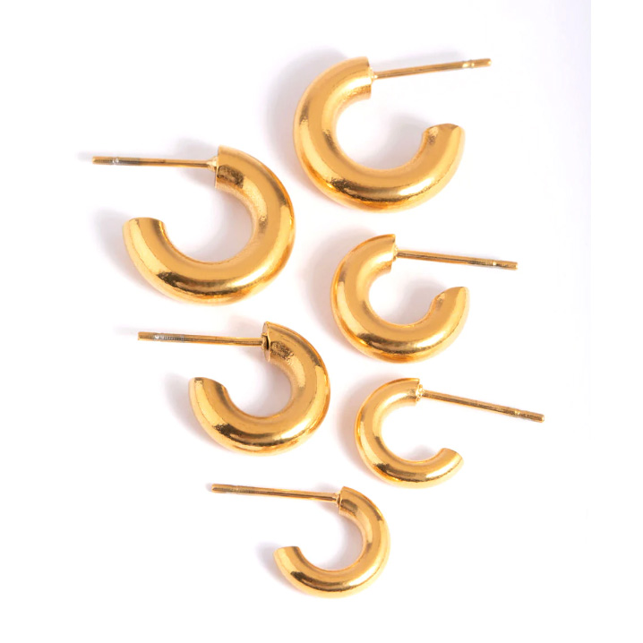 custom women’s jewelry Gold Plated Surgical Steel Mixed Hoop Earring Pack
