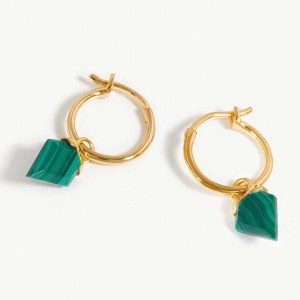 Fabricant de bijoux pour femmes personnalisés, boucles d'oreilles en malachite OEM ODM plaquées en or 18 carats