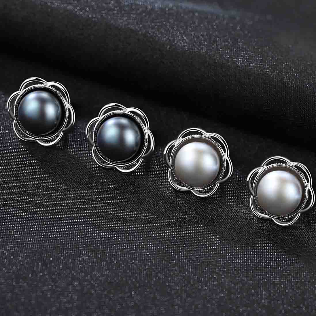 orecchini personalizzati in argento con perle d'acqua dolce nere grigie