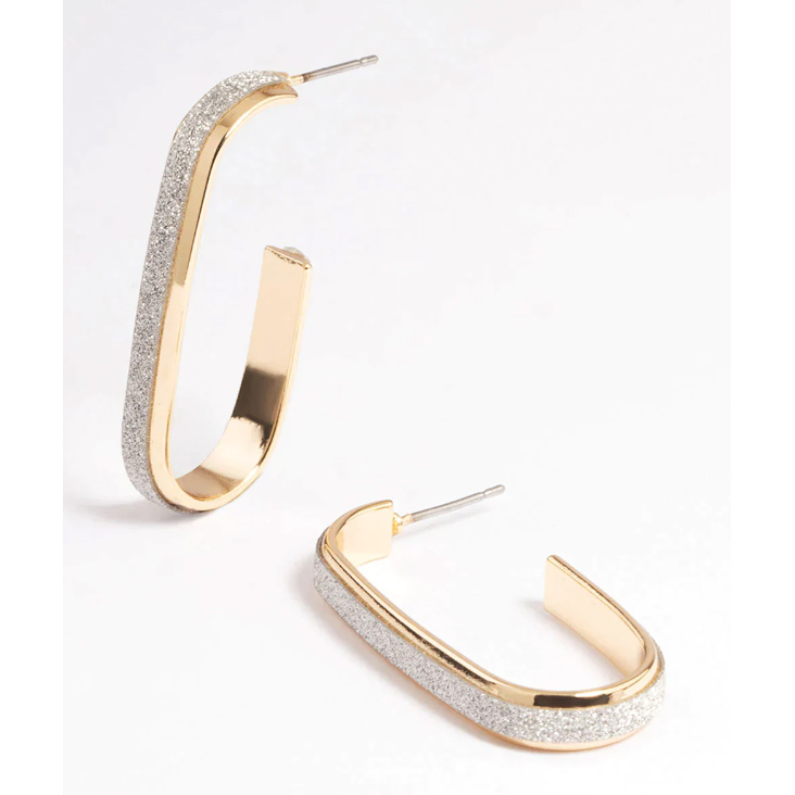 Designer silver jewelry wholesale Silver Glitter Oval Hoop Earrings