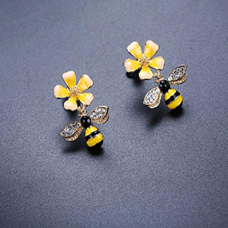 Wholesale OEM Bee & Bloom enamel Earring 10K Yellow Gold Manufacturer