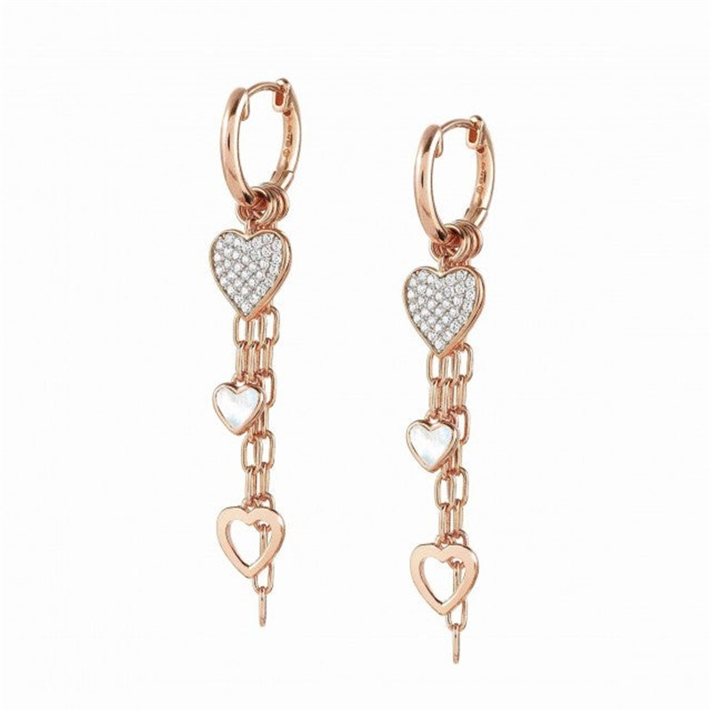 fashion women custom-made 925 Silver long vita earrings with hearts personalized ins trend wholesale