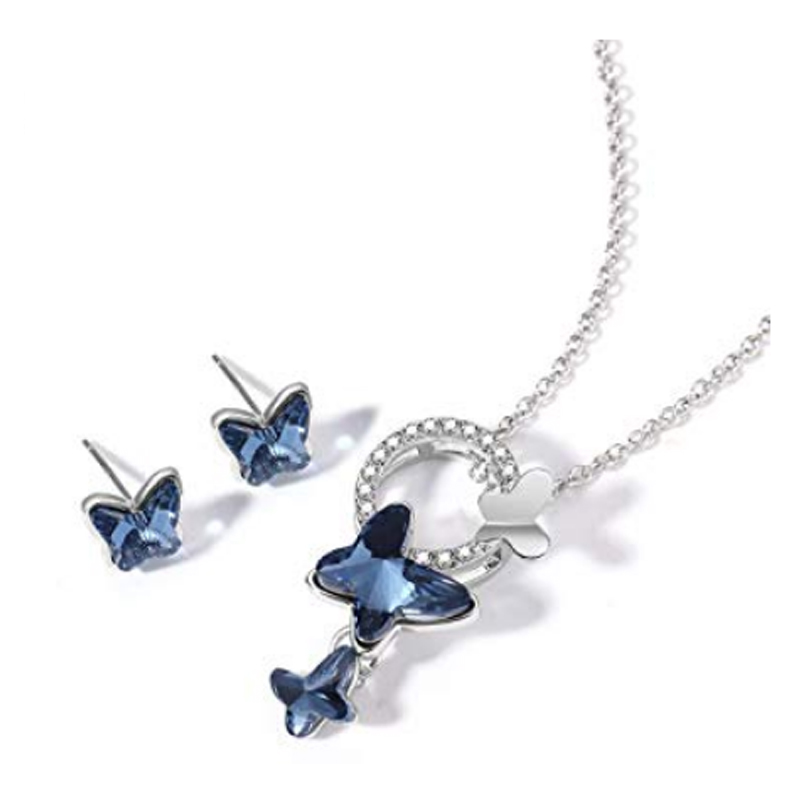 Wholesale Blue Sapphire Butterfly Jewelry Set Sterling Silver 10K Gold Jewelry OEM Factory