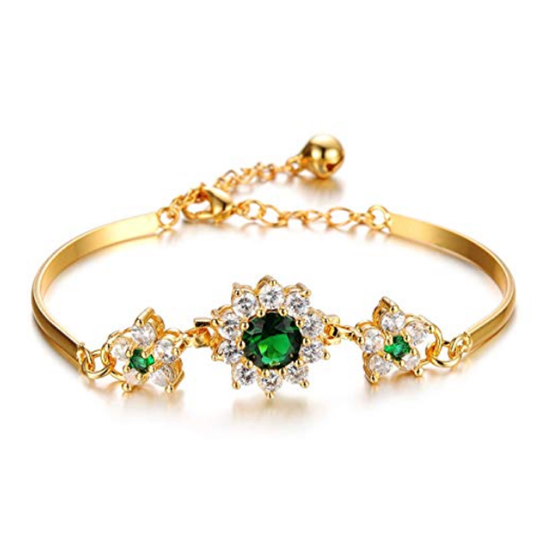 Grosir OEM Emerald Adjustable Bangle 14K Kuning Emas Perhiasan Produsen Cina