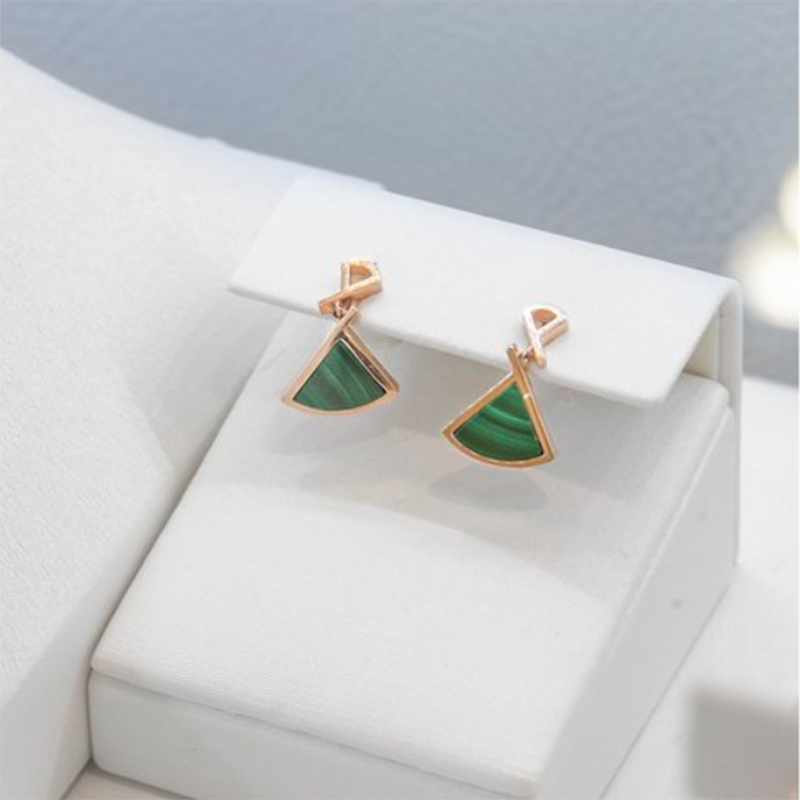 Grosir 18K Emas Kustom Malachite Rose Gold Anting Perak Murni 10K Perhiasan Emas Pabrik OEM