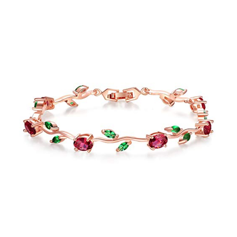 Grosir Rose Gold Ruby & Emerald Gelang Perhiasan Perak Produsen OEM