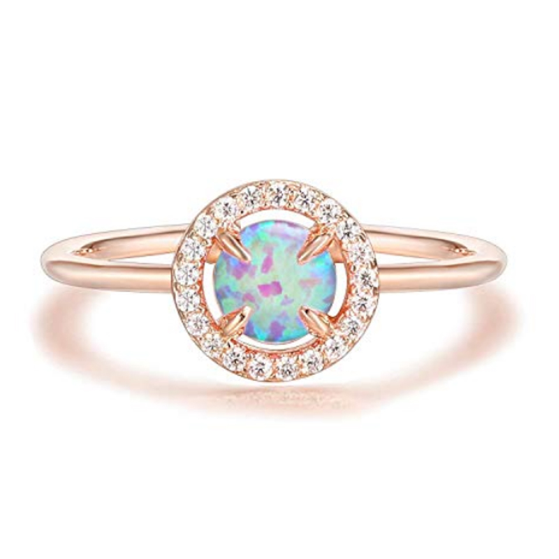 Toptan 14K Rose Gold Vermeil Opal Manşet Yüzük 925 Gümüş Takı