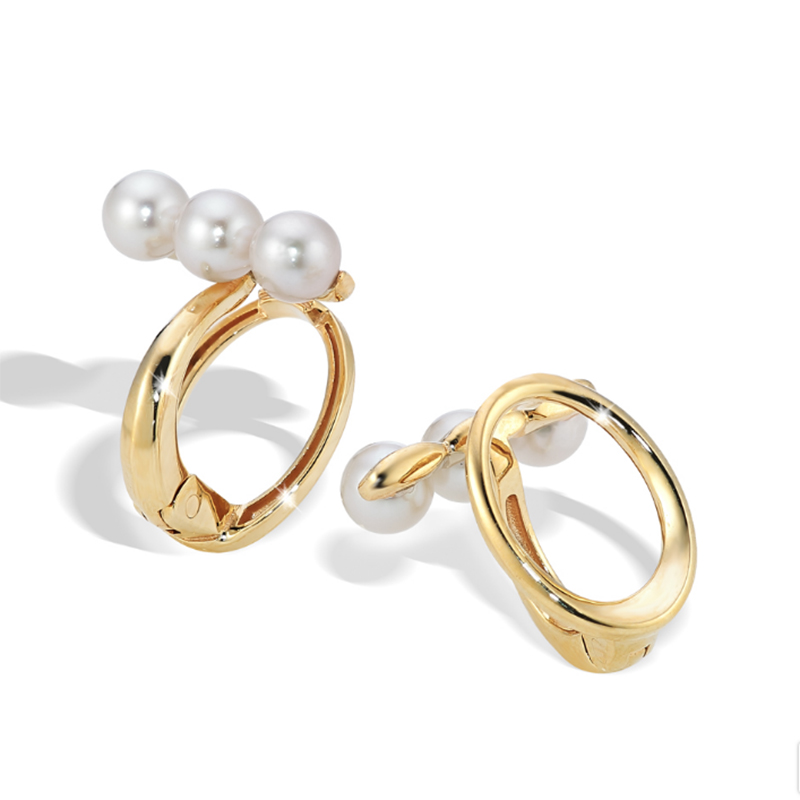 Wholesale 18K Gold Custom OEM Triple Pearls Earrings China Custom-Made Jewelry Factory