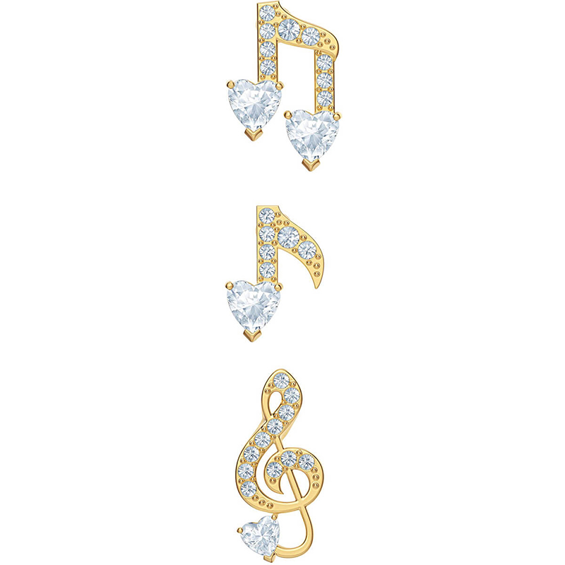 Wholesale Swarovski Zirconia Musical Note Earrings Silver 10K Yellow Gold Jewelry OEM Factory