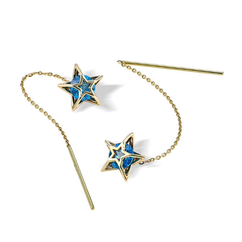 Wholesale 18K Gold Custom Star Design Blue Topaz Earrings Sterling Silver Jewelry OEM Factory