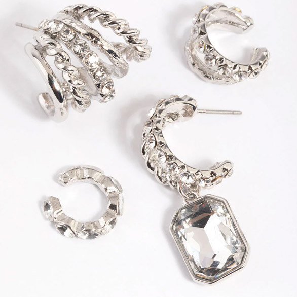 juweliersware oem Rhodium Cubic Zirconia Earring Stack Pack gemaak in 925 sterling silwer of koper