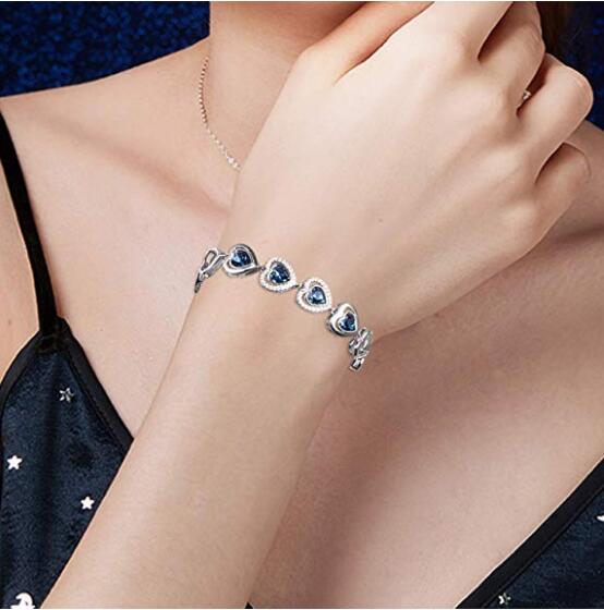 Bracelet en argent sterling 925 avec saphir bleu et rhodium, vente en gros