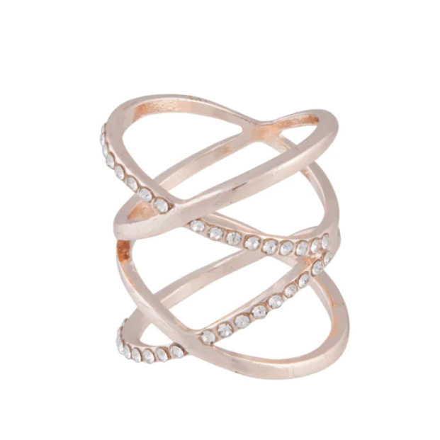 manufacturers of 925 silver jewelry Rose Gold Diamante Double Crossover Ring