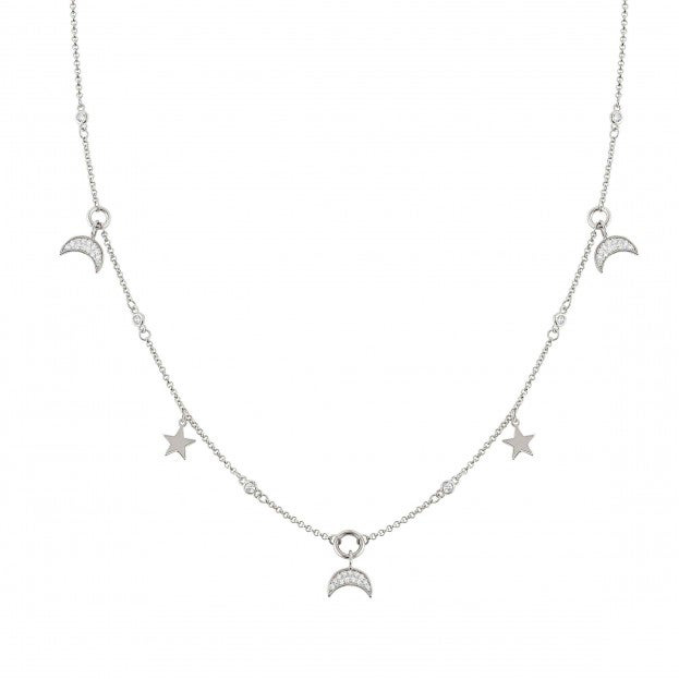 Nightdream-Halskette mit Mond und Sternen Sterlingsilber-Schmucklieferant