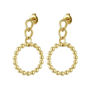Custom Supplier of Beaded Double Circle Drop Stud Earring  Vermeil 14k Yellow Gold