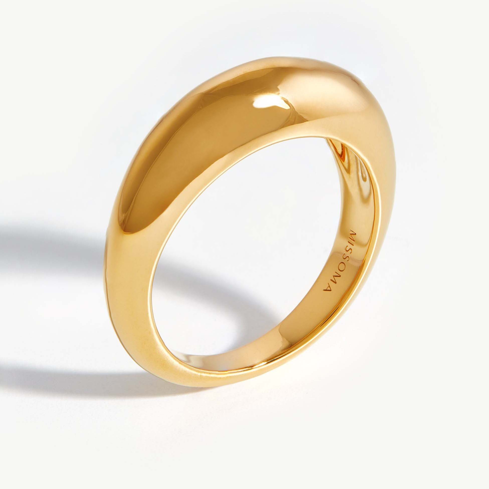 gepersonaliseerde gegraveerde silwer ringe pasgemaakte koepel Plain Ring in 18k vergulde