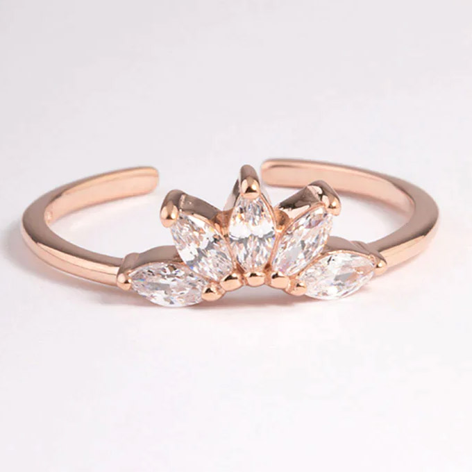 private label smykker grossist brugerdefinerede rosa guld sterling belagt Fan CZ Nest Ring