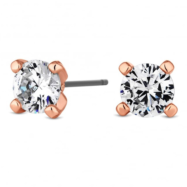 Boucle d'oreille ronde en plaqué or rose avec zircone cubique de 6 mm, bijoutiers de conception personnalisée – Jewelry Design Gallery
