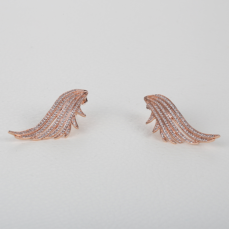 Niestandardowe hurtowe kolczyki ze skrzydłami |Projekt biżuterii srebrnej |Hurtownia biżuterii pozłacanej różowym złotem