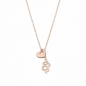Pingentes de prata esterlina atacadista colar personalizado de coração e cobra em ouro rosa 18k vermeil