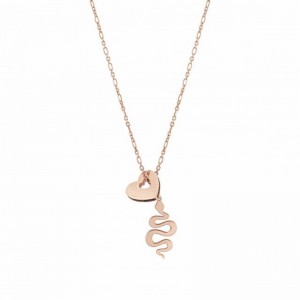 Mayorista de colgantes de plata esterlina, collar personalizado de corazón y serpiente en oro vermeil rosa de 18k