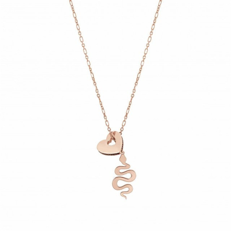 Mayorista de colgantes de plata esterlina, collar personalizado de corazón y serpiente en oro vermeil rosa de 18k