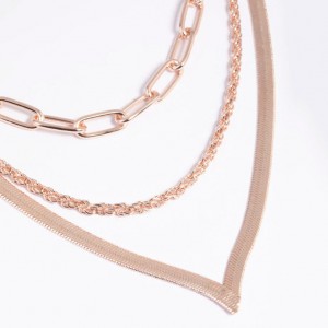 Fornecedor personalizado de atacado de joias vermeil fornece colar em camadas de corrente de chapeamento de ouro rosa OEM ODM