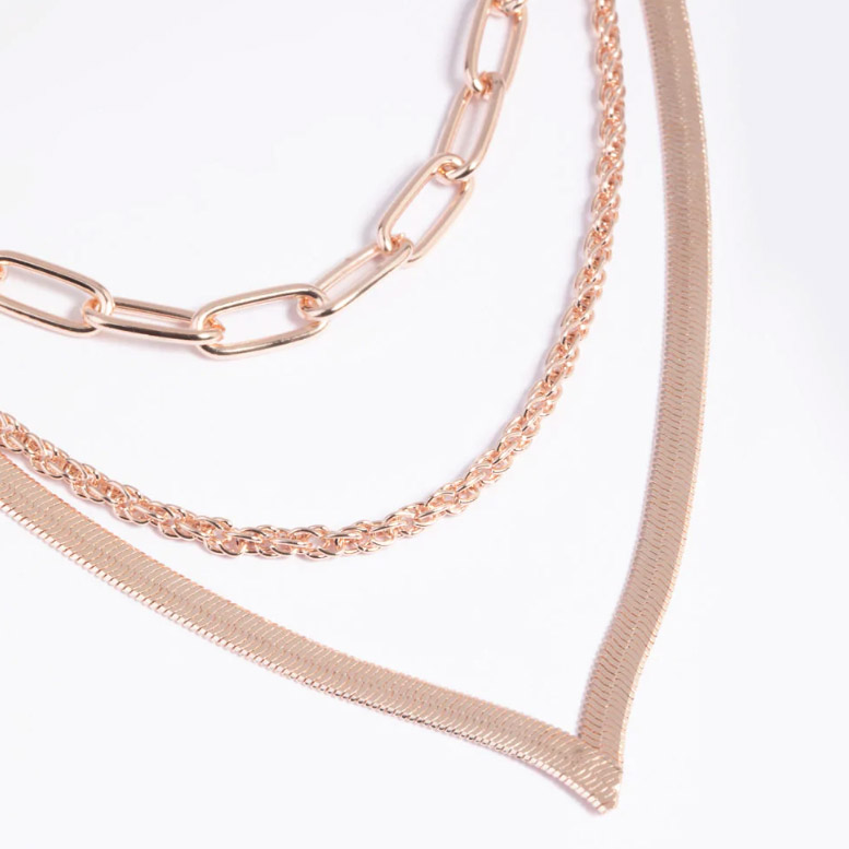 vermeil juweliersware groothandel pasgemaakte verskaffer verskaf OEM ODM Rose Gold Plating Chain Layered Necklace