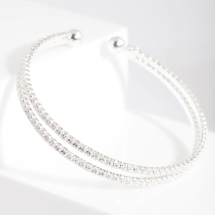 wit etiket juweliersware vervaardigers VSA pasgemaakte Silver Cubic Zirconia 2 Row Cuff Armband