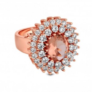 wholesale custom jewelry manufacturer OEM ODM  rose gold plated pink cubic zirconia cocktail ring