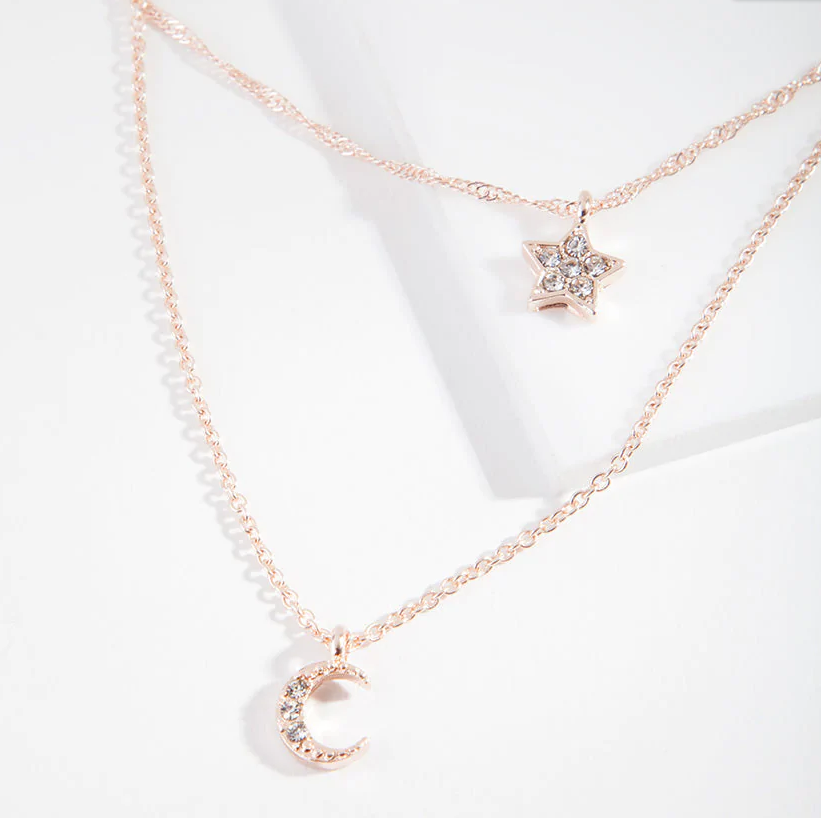 wholesale cz jewelry suppliers custom Rose Gold plating Starry Night Charm Necklace