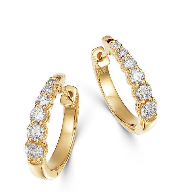 Fournisseurs de bijoux en or en gros Philippines Boucles d'oreilles créoles graduées en diamant personnalisées en or vermeil 14 carats