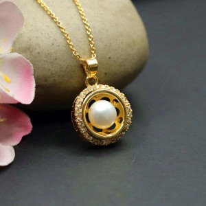 wholesale jewelry supplier  OEM CZ necklace with pearl pendant