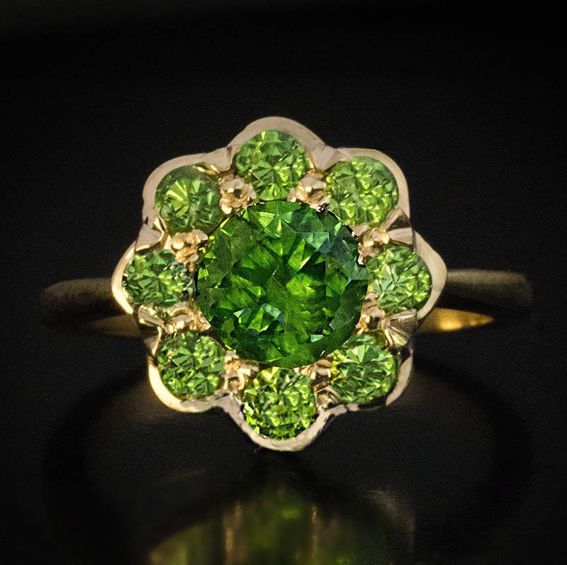 wholesale supplier and OEM for russian demantoid cluster ring  design