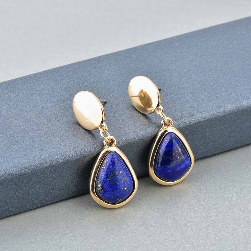 Cercei Solitaire Lapis Lazuli personalizat cu ridicata |Producția de bijuterii din argint 925 |Fabricare de cercei plantați cu aur de 18k