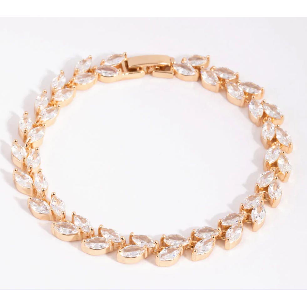 women’s custom jewelry Gold plated CZ Simulant Petal Bracelet