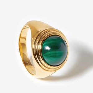 Travailler avec une usine de bijoux en Chine, bague en malachite OEM ODM en plaqué or 18 carats sur argent 925