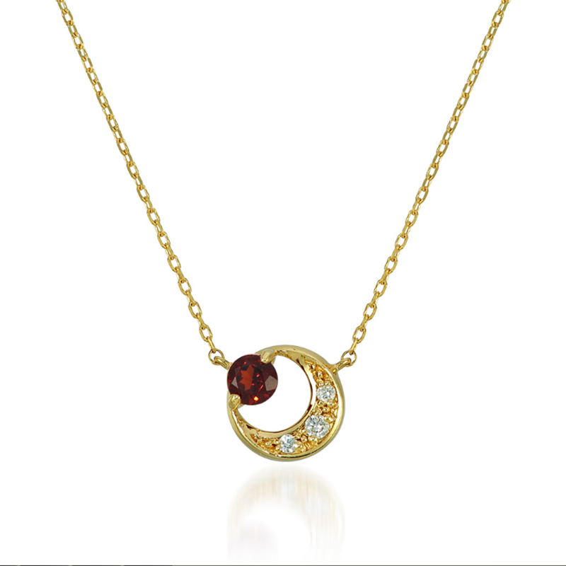 Wholesale 18K Gold Garnet Crescent Necklace ODM OEM Sterling Silver Jewelry