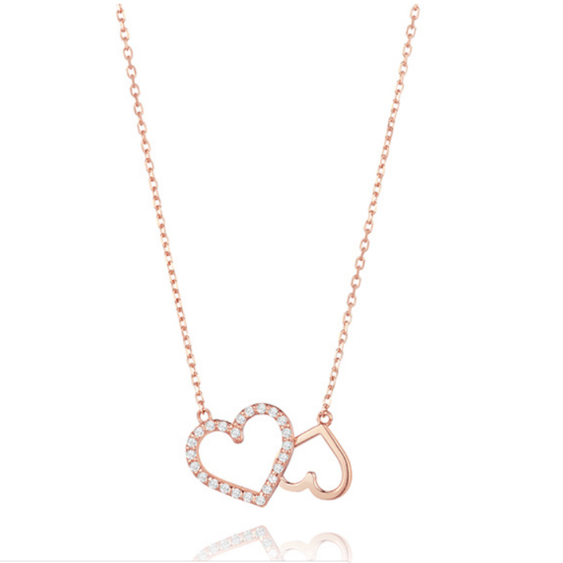 Grosir 18K Emas Kustom OEM ODM Pabrik Rose Gold Linked Heart Diamond Necklace