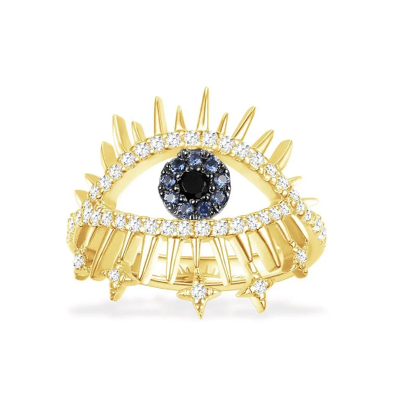 Velkoobchod 18K zlato vlastní stříbrné žluté zlato Sterling Silver Eye Design ozdobný prsten